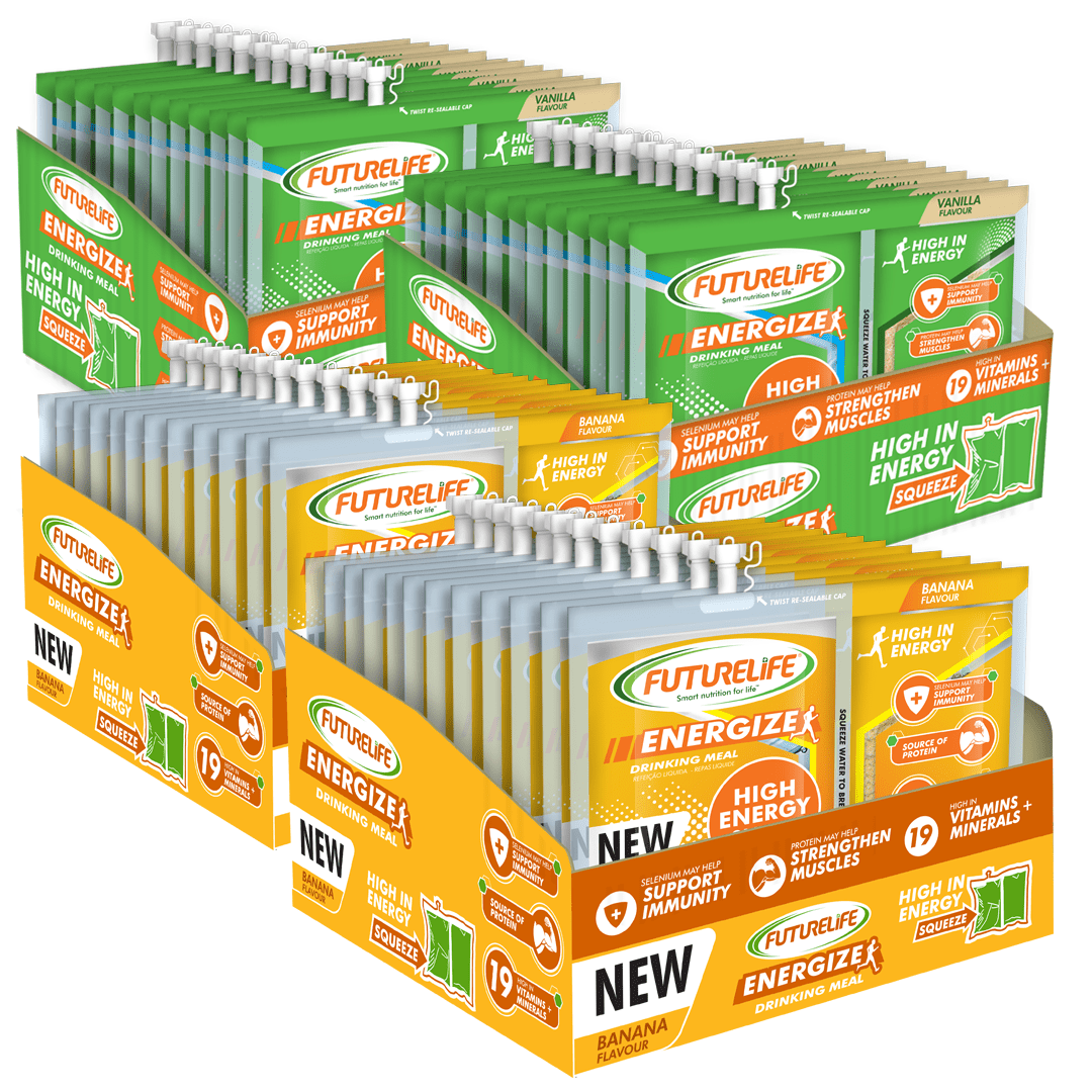FUTURELIFE® ENERGIZE High Energy Shake Variety Bundle (4 Cases, 48 Units: 2 Original, 2 Banana)
