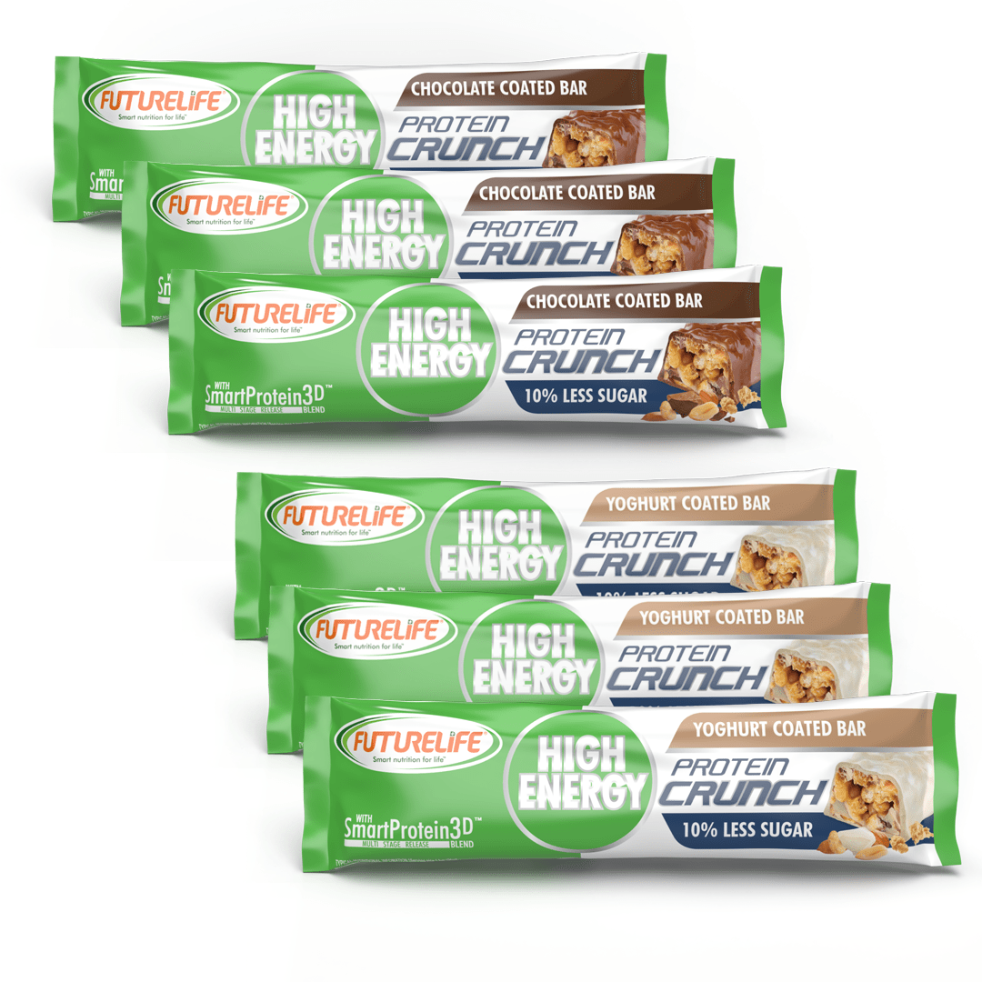FUTURELIFE® High Energy Protein Crunch Bar Variety Bundle (4 Cases, 80 Units: 2 Choc Coated, 2 Yoghurt Coated)