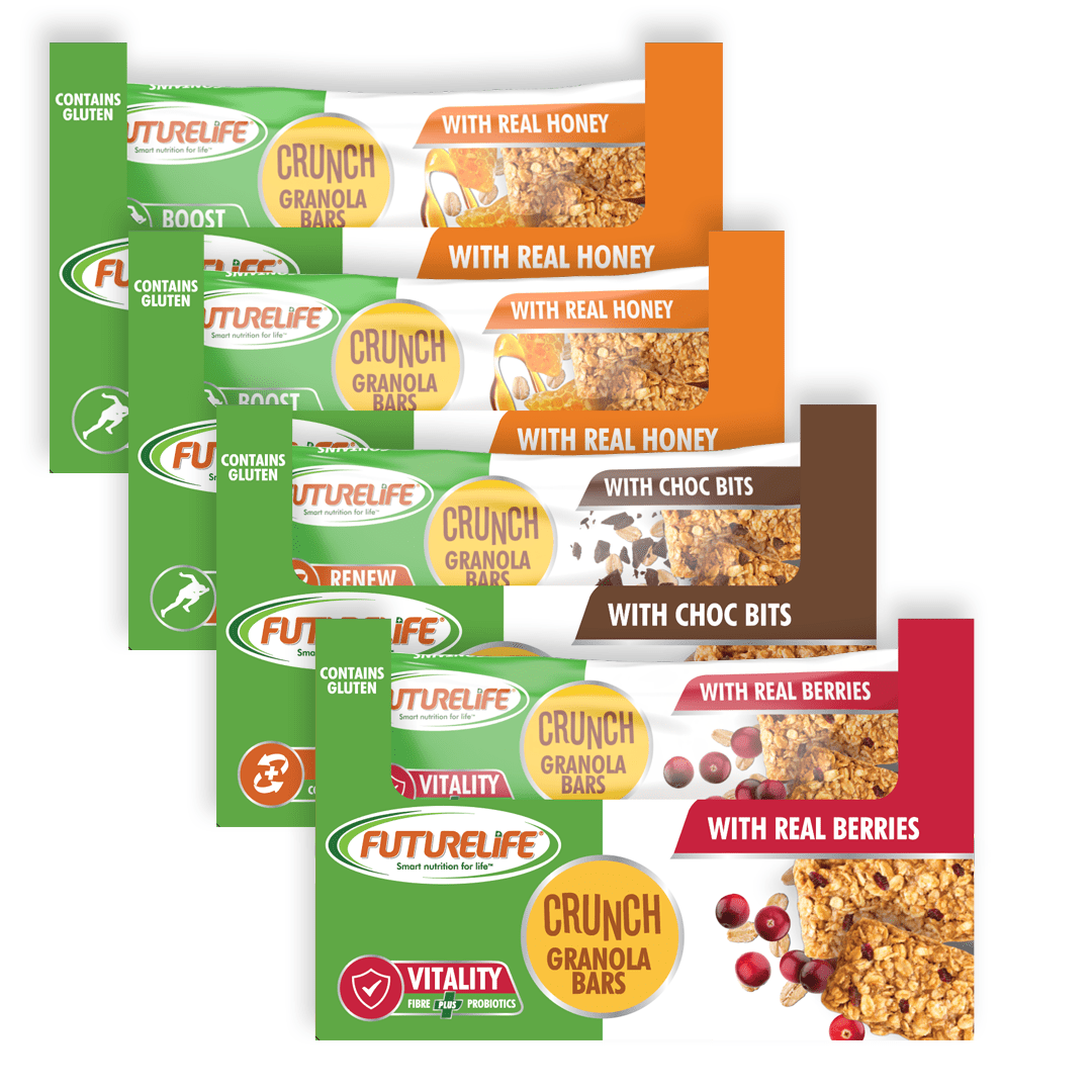 FUTURELIFE® Crunch Granola Bar Variety Bundle (4 Cases, 72 Units: 2 Real Honey, 1 Choc Bits, 1 Real Berries)