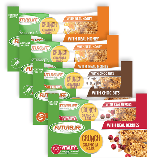FUTURELIFE® Crunch Granola Bar Variety Bundle (4 Cases, 72 Units: 2 Real Honey, 1 Choc Bits, 1 Real Berries)